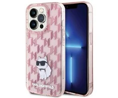 Dėklas Karl Lagerfeld Monogram Choupette iPhone 15 Pro Case - Rožinė