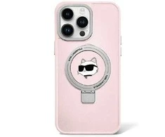 Apple iPhone 15 Pro Karl Lagerfeld dėklas Ring Stand Choupette Head MagSafe (KLHMP15LHMRSCHP) rožinės spalvos