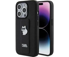 Apple iPhone 15 Pro Karl Lagerfeld dėklas Gripstand Saffiano Choupette Pins (KLHCP15LGSACHPK) juodos spalvos