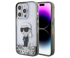 Karl Lagerfeld KLHCP15LLKKNSK Apple iPhone 15 Pro 6.1″ skaidrus kietas dėklas Liquid Glitter Ikonik
