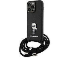 Apple iPhone 15 Pro Max Karl Lagerfeld dėklas Crossbody Saffiano Monogram Metal Pin Karl &amp; Choupette (KLHCP15XSASKNPSK) juodos spalvos