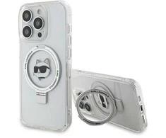 Apple iPhone 15 Pro Max Karl Lagerfeld dėklas Ring Stand Choupette Head MagSafe (KLHMP15XHMRSCHH) baltos spalvos