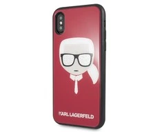 Karl Lagerfeld dėklas iPhone X / XS KLHCPXDLHRE raudonas kietas dėklas Iconic Iconic Glitter Karlo galva