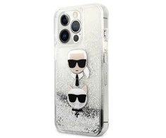 Apple iPhone 13 Pro Max Karl Lagerfeld dėklas Liquid Glitter Karl&amp;Choupette Head (KLHCP13XKICGLS) sidabrinės spalvos
