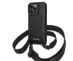 Apple iPhone 14 Pro Karl Lagerfeld dėklas Monogram Plaque Logo Strap (KLHCP14LSTMMK) juodos spalvos