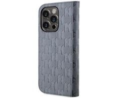 Karl Lagerfeld KLBKP14LSAKLHPG Apple iPhone 14 Pro 6.1" atverčiamas dėklas telefonui sidabro spalvos Saffiano Monogram