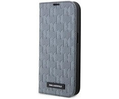Karl Lagerfeld KLBKP14LSAKLHPG Apple iPhone 14 Pro 6.1" atverčiamas dėklas telefonui sidabro spalvos Saffiano Monogram