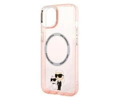 Apple iPhone 14 Karl Lagerfeld dėklas Iconic Karl&amp;Choupette Magsafe (KLHMP14SHNKCIP) rožinės spalvos