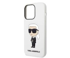 Apple iPhone 14 Pro Karl Lagerfeld dėklas Silicone Ikonik (KLHCP14LSNIKBCH) baltos spalvos