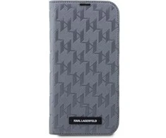 Karl Lagerfeld KLBKP14SSAKLHPG Apple iPhone 14 6.1" atverčiamas dėklas telefonui sidabro spalvos Saffiano Monogram