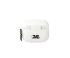 Apple AirPods Pro Karl Lagerfeld silikoninis Karl &amp; Choupette (KLACAPSILKCW) ausinių dėklas baltos spalvos
