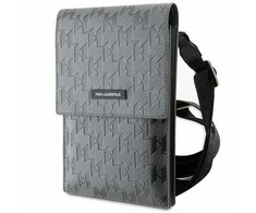Karl Lagerfeld Saffiano Mongram Plaque - Išmanusis telefonas and accessory bag (Sidabrinis)