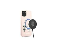 Apple iPhone 13 Pro Karl Lagerfeld dėklas silikoninis Ikonik Karl &amp; Choupette Magsafe (KLHMP13LSSKCI) light rožinės spalvos