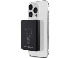 Karl Lagerfeld indukcinė išorinė baterija KLPBM5KIOTTGK 5000mAh juodos spalvos NFT Outline Ikonik MagSafe