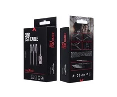 Maxlife 3in1 kabelis USB - Lightning + USB-C + microUSB 1,0 m 2,1A pilkas nailonas