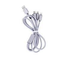 Maxlife 3in1 kabelis USB - Lightning + USB-C + microUSB 1,0 m 2,1A pilkas nailonas