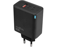 Maxlife MXTC-09-65ACC GaN PD QC charger 2x USB-C 1x USB 65W juodas