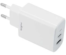 Maxlife MXTC-10-30AC PD QC įkroviklis 1x USB-C 1x USB 30W baltos spalvos