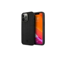 Mercedes Benz Apple iPhone 13 Pro Mercedes dėklas odinis Meshed Metal Logo (MEHCP13LMBLBK) juodos spalvos