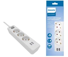 „Philips“ viršįtampių apsaugos įrenginys Balta, 3 lizdai, 2 x USB, 2 m, SPN3032WA/60