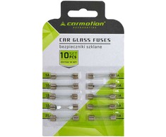 Carmotion 30 mm stiklinių saugiklių rinkinys: 5A, 10A, 15A, 25A, pakuotė po 10 vnt.
