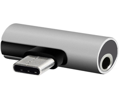 TelForceone Setty adapteris USB-C - garso lizdas 3,5 mm + USB-C AD-C-JC-7 sliver