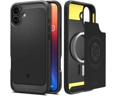 Spigen dėklas RUGGED ARMOR MAG compatible su MagSafe skirtas Apple iPhone 16 matte juodos spalvos