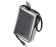 Telforceone BWOO power bank P73 22.5W 20000 mAh with 2 built-in cables 1 x USB-C 1 x Lightning juodas