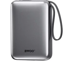 Telforceone BWOO power bank P73 22.5W 20000 mAh with 2 built-in cables 1 x USB-C 1 x Lightning juodas