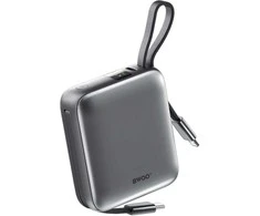Telforceone BWOO power bank P74 22.5W 10000 mAh with 2 built-in cables 1 x USB-C 1 x Lightning juodas