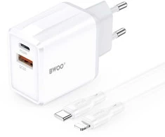 Telforceone BWOO sieninis įkroviklis CDA182 QC 38W 1x USB-A + 1x USB-C su USB-C C-Lightning laidu 1 m juodas