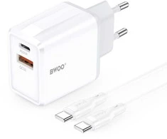 Telforceone BWOO sieninis įkroviklis CDA182 QC 38W 1x USB-A + 1x USB-C su USB-C laidu 1 m juodas