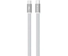 Telforceone Devia Ultra3 USB-C PD 240W metalinis austas plokščias greito įkrovimo kabelis 1,5 m baltas