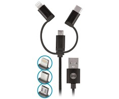 Forever 3in1 kabelis USB - Lightning + USB-C + microUSB 1,0 m 1,5A juodos spalvos