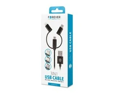 Forever 3in1 kabelis USB - Lightning + USB-C + microUSB 1,0 m 1,5A juodos spalvos