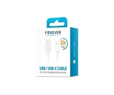 Forever kabelis USB - USB-C 1,0 m 3A baltos spalvos