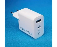 TelForceone Forever GaN TC-06-65AC PD QC įkroviklis 1x USB-C 1x USB 65W baltas