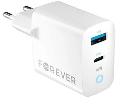 TelForceone Forever GaN TC-06-65AC PD QC įkroviklis 1x USB-C 1x USB 65W baltas