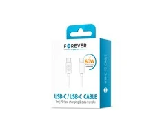 Telforceone Forever kabelis USB-C - USB-C 1,0 m 60W baltos spalvos