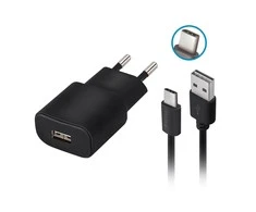 Forever TC-01 įkroviklis 1x USB 2A juodos spalvos + USB-C kabelis