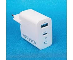 Forever TC-06-33AC GaN PD QC įkroviklis 1x USB-C 1x USB 33W baltas