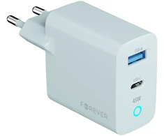 Forever Vibe-TC45AC GaN PD QC įkroviklis 1x USB-C 1x USB 45W sidabrinis