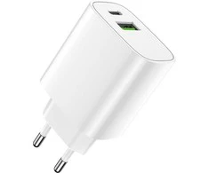 Telforceone Forever sieninis įkroviklis 1xUSB QC 3.0 + 1xUSB-C PD 20W LS-04 baltos spalvos