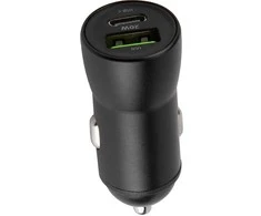 Maxlife MXCC-04 PD QC automobilinis įkroviklis 1x USB-C 1x USB 20W juodos spalvos + USB-C - Lightning kabelis 27W