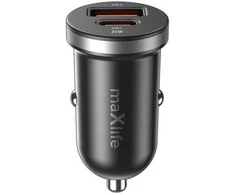 Telforceone Maxlife MXCC-05 PD QC car charger 1x USB-C 1x USB 35W juodas