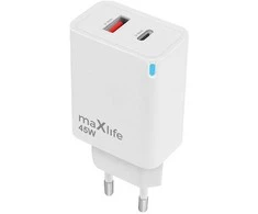 Telforceone Maxlife MXTC-09-45AC GaN PD QC įkroviklis 1x USB-C 1x USB 45W baltas