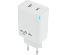 Telforceone Maxlife MXTC-09-45CC GaN PD QC charger 2x USB-C 45W baltas