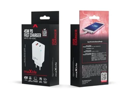 Telforceone Maxlife MXTC-09-45CC GaN PD QC charger 2x USB-C 45W baltas