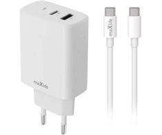 Telforceone Maxlife MXTC-10-20AC PD QC įkroviklis 1x USB-C 1x USB 20W baltas + USB-C - USB-C laidas 20W