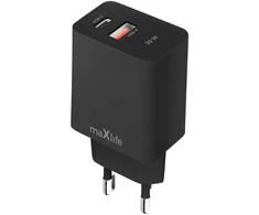 Telforceone Maxlife MXTC-13-20AC PD QC charger 1x USB-C 1x USB 20W juodas